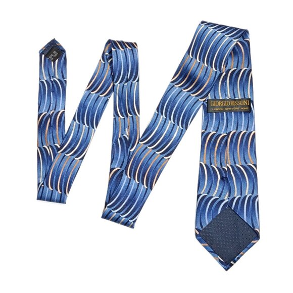 Giorgio Bissoni Silk Tie Boy's 52” Blue Geometric Designer Classic Tie New - Picture 3 of 4